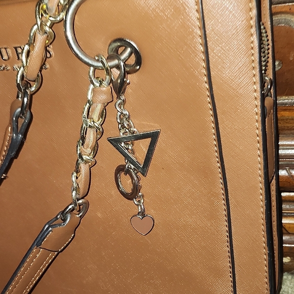 Guess Tan Shoulder Bag with Chain Straps - Picture 2 of 6
